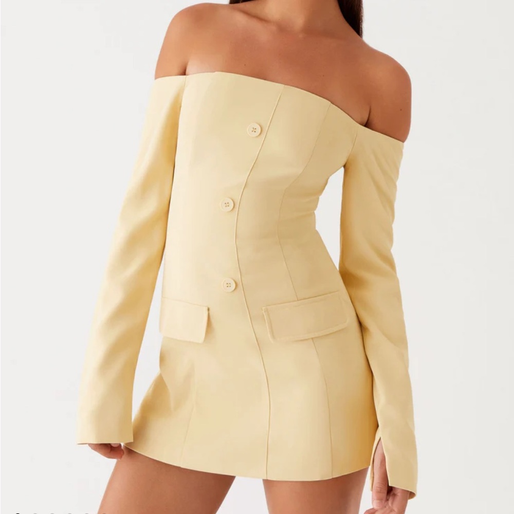 NWT Peppermayo yellow Off-Shoulder Long Sleeve blazer Sheath Dress